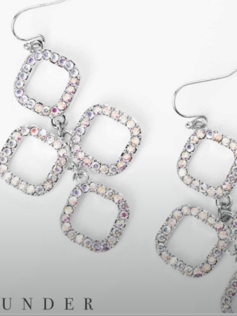 PLUNDER-Crystal Square Drop Earrings-(Silver/ Iridescent 🤍)